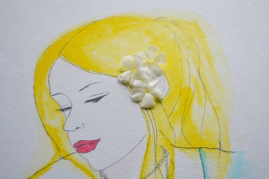 dessin portrait de femme - fleurs