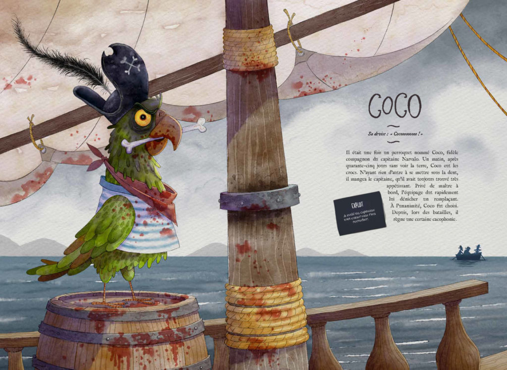 illustration d'un livre avec un perroquet pirate